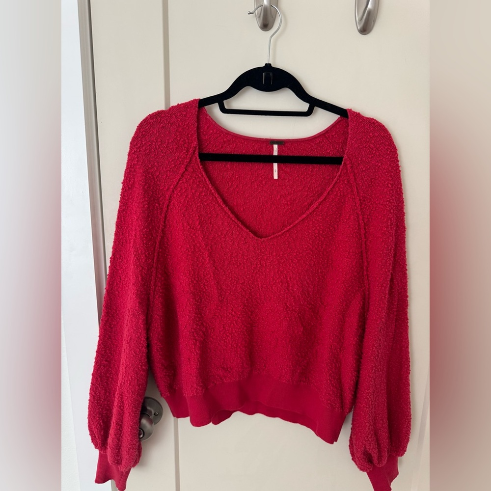 Free People Red V-Neck Sweater Cropped Casual
